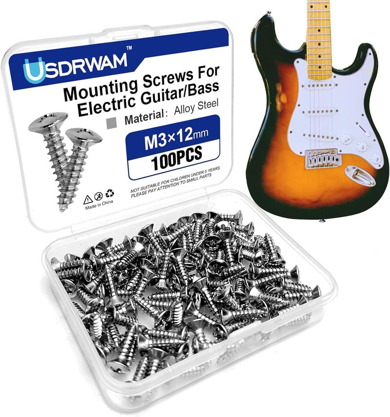 Usdrwam 3mm Electric Guitar Bass Pickguard Screws, for Fender Telecaster, Stratocaster, Jazzmaster, and Gibson Les Paul, SG, 100 Pcs - Image 1